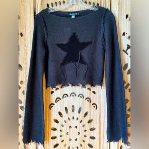 New! Urban Outfitters extra long sleeve crop dark grey sweater w/star